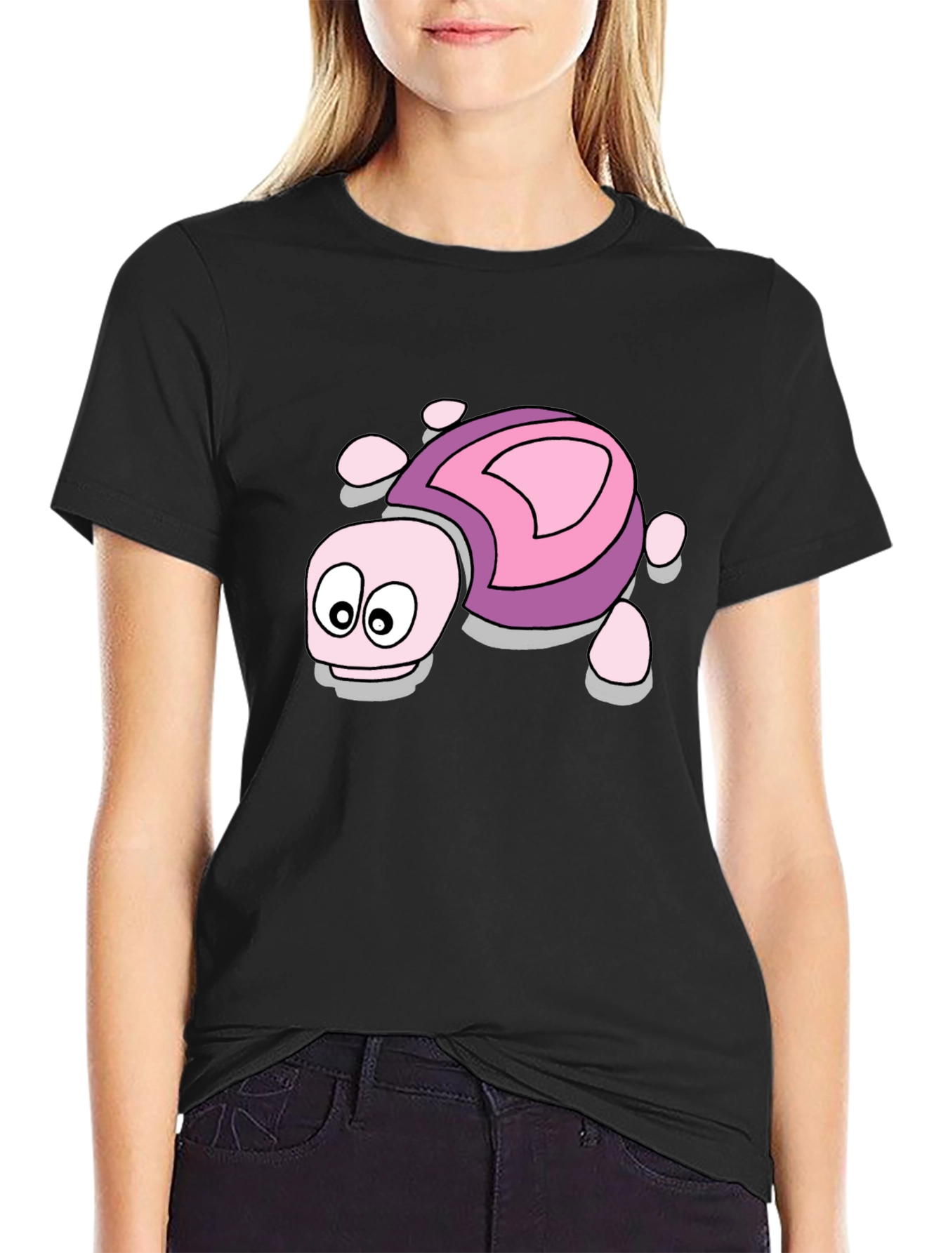 Cartoon Turtle Graphic Tee - Black Unisex T-Shirt