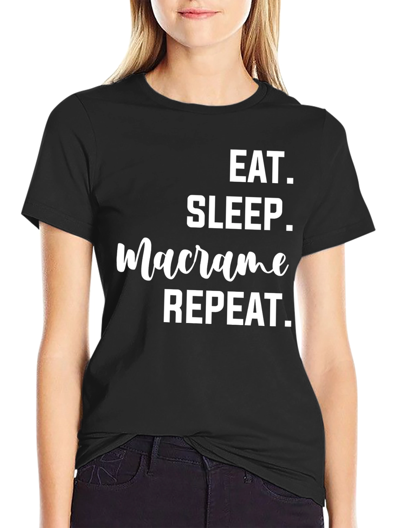 Eat Sleep Macrame Repeat Black T-Shirt
