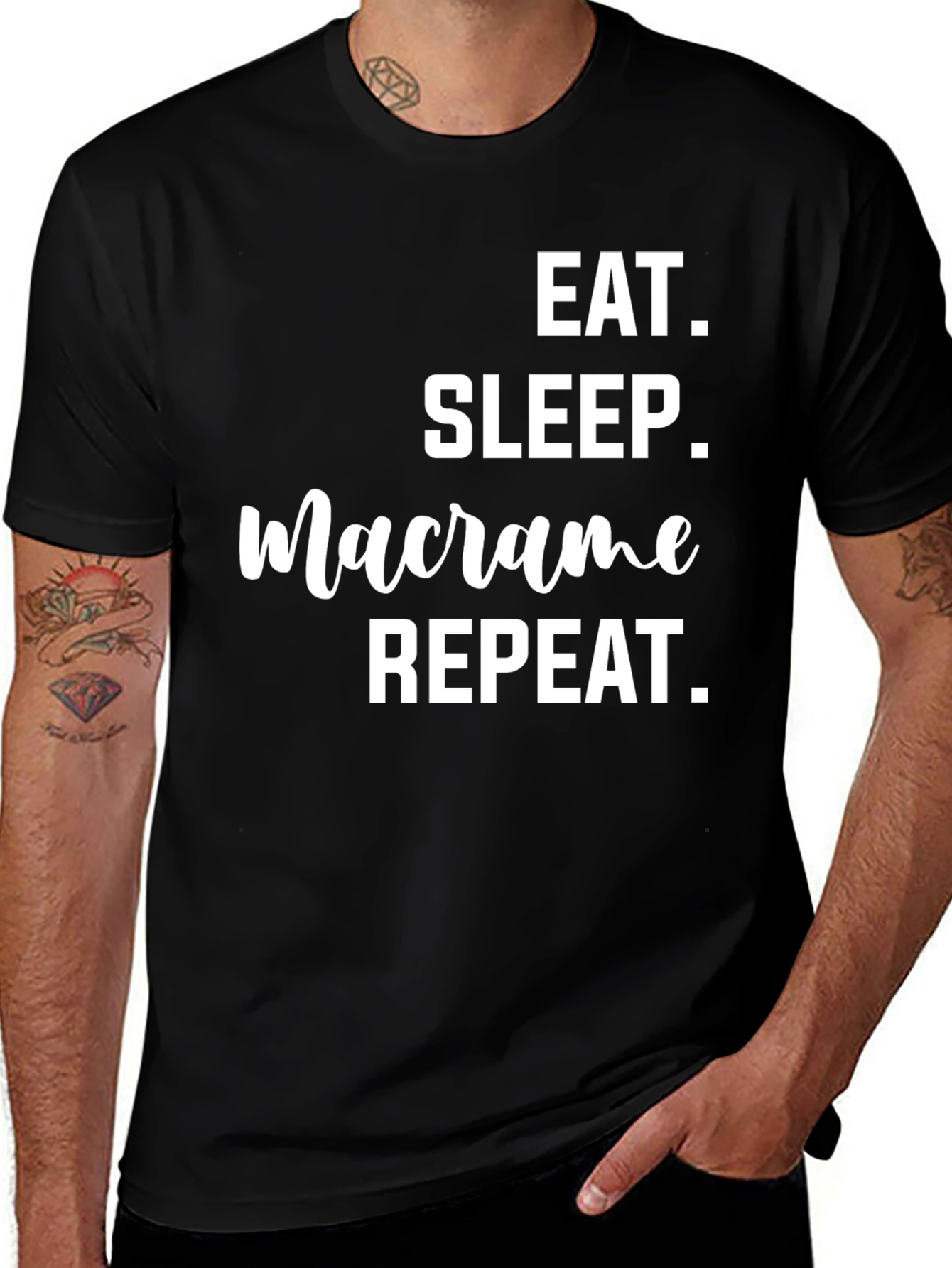 Eat Sleep Macrame Repeat Black T-Shirt