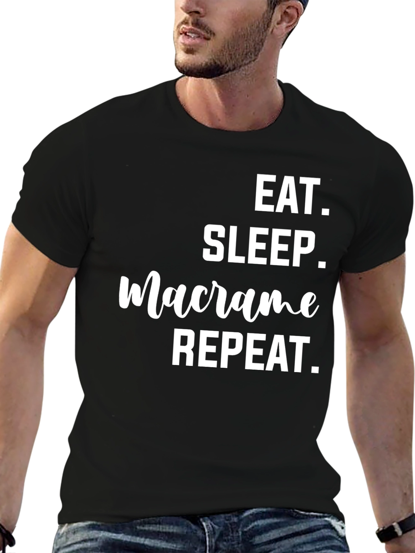Eat Sleep Macrame Repeat Black T-Shirt