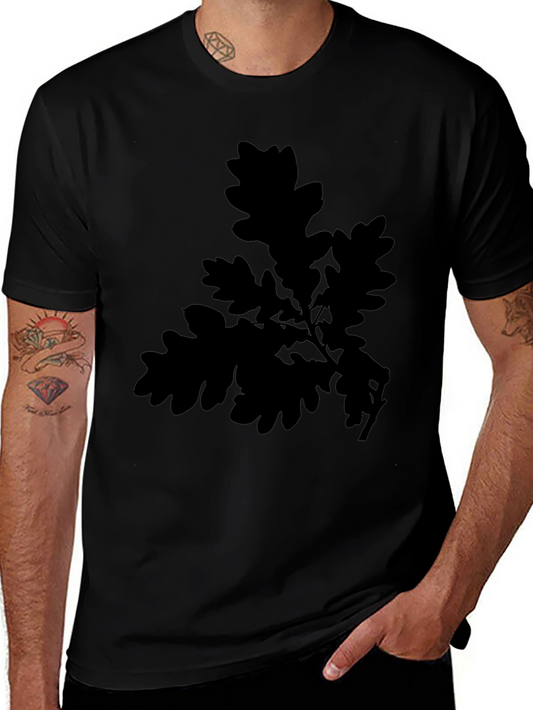 Oak Leaf Print Black T-Shirt