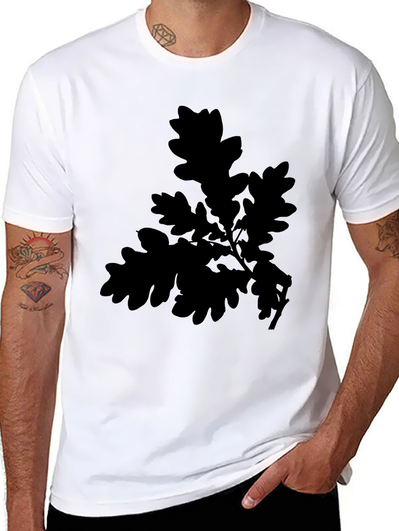 Oak Leaf Print Black T-Shirt