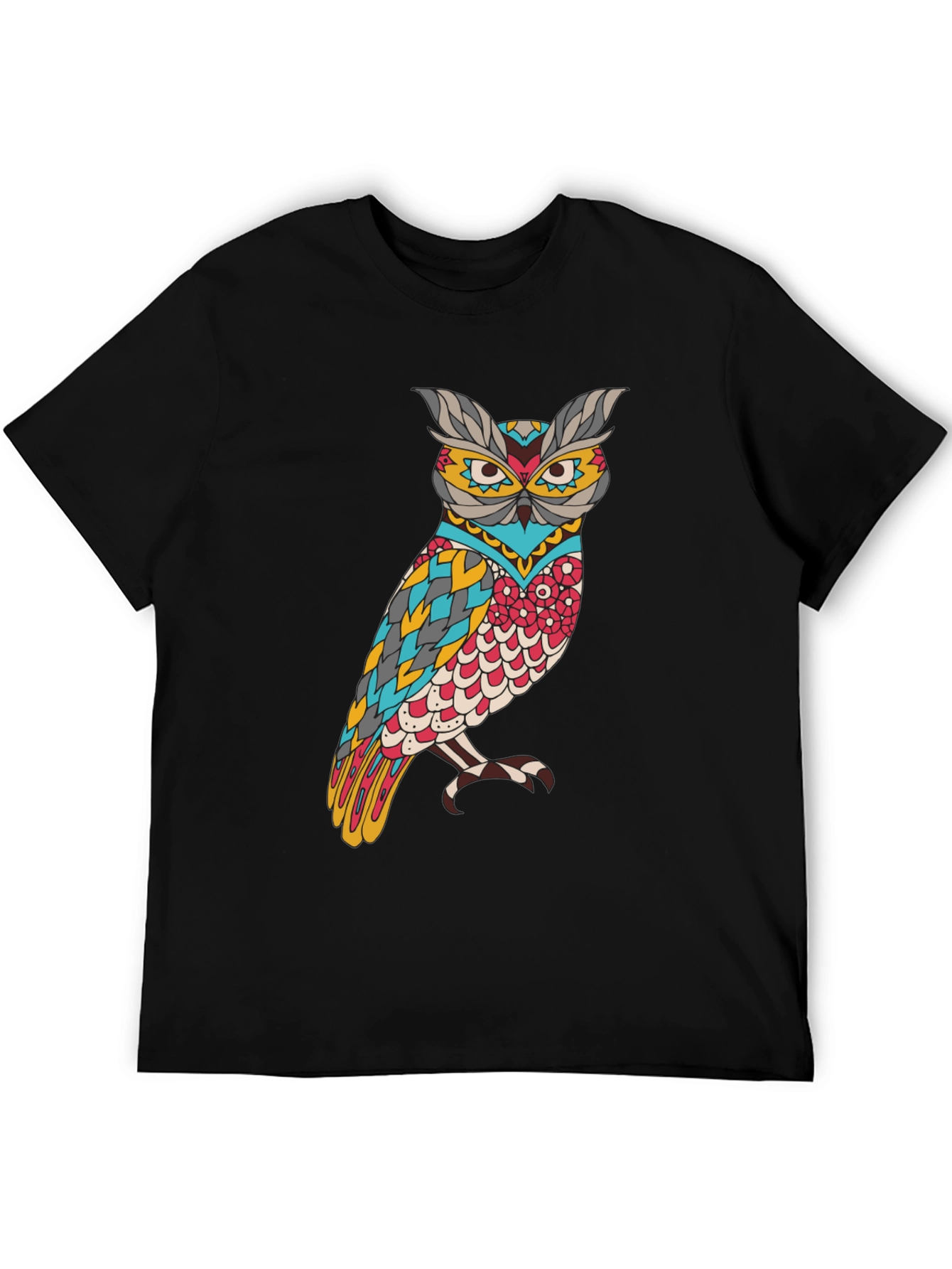 Owl Graphic Print Mens Black T-Shirt