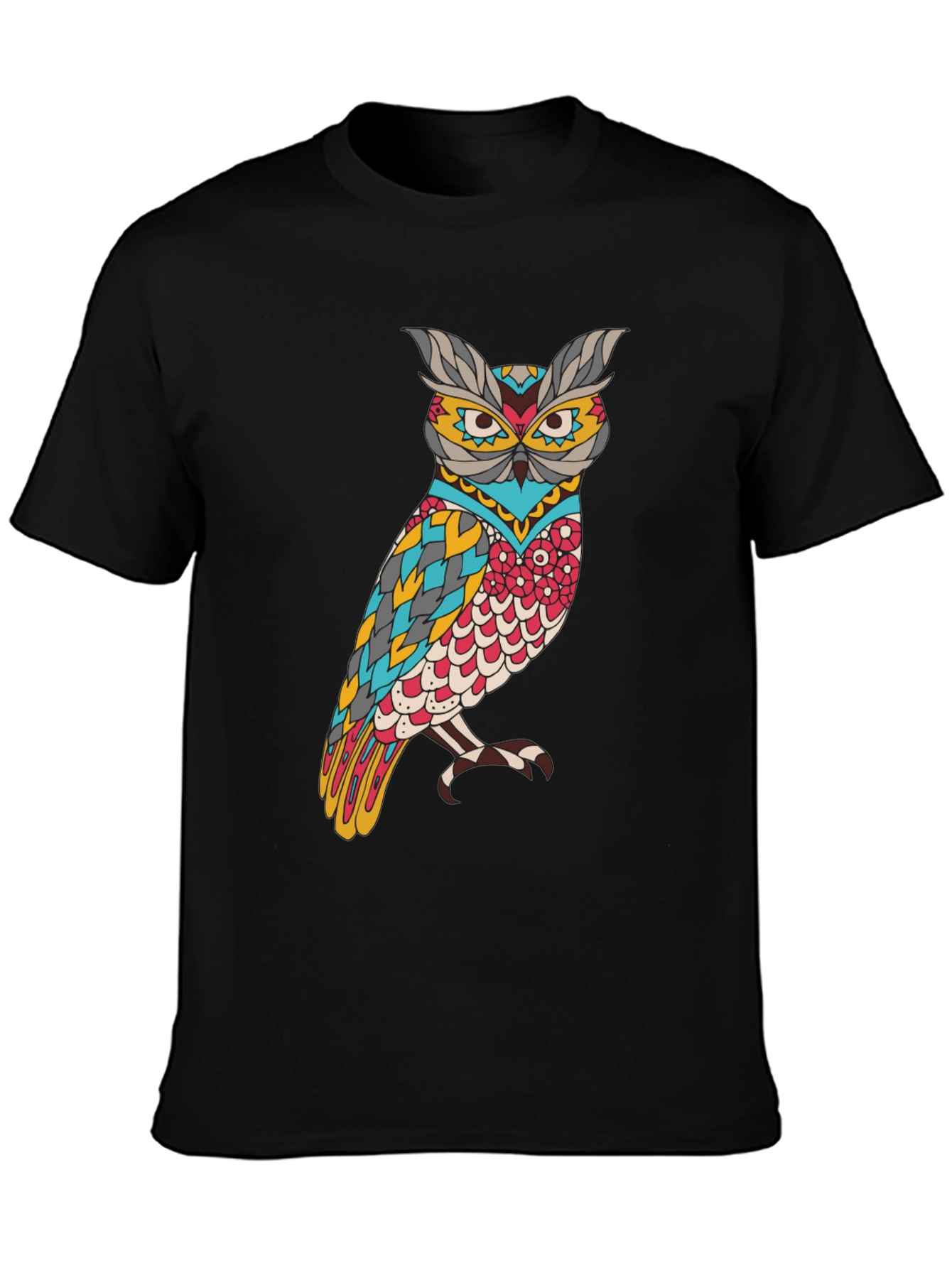 Owl Graphic Print Mens Black T-Shirt