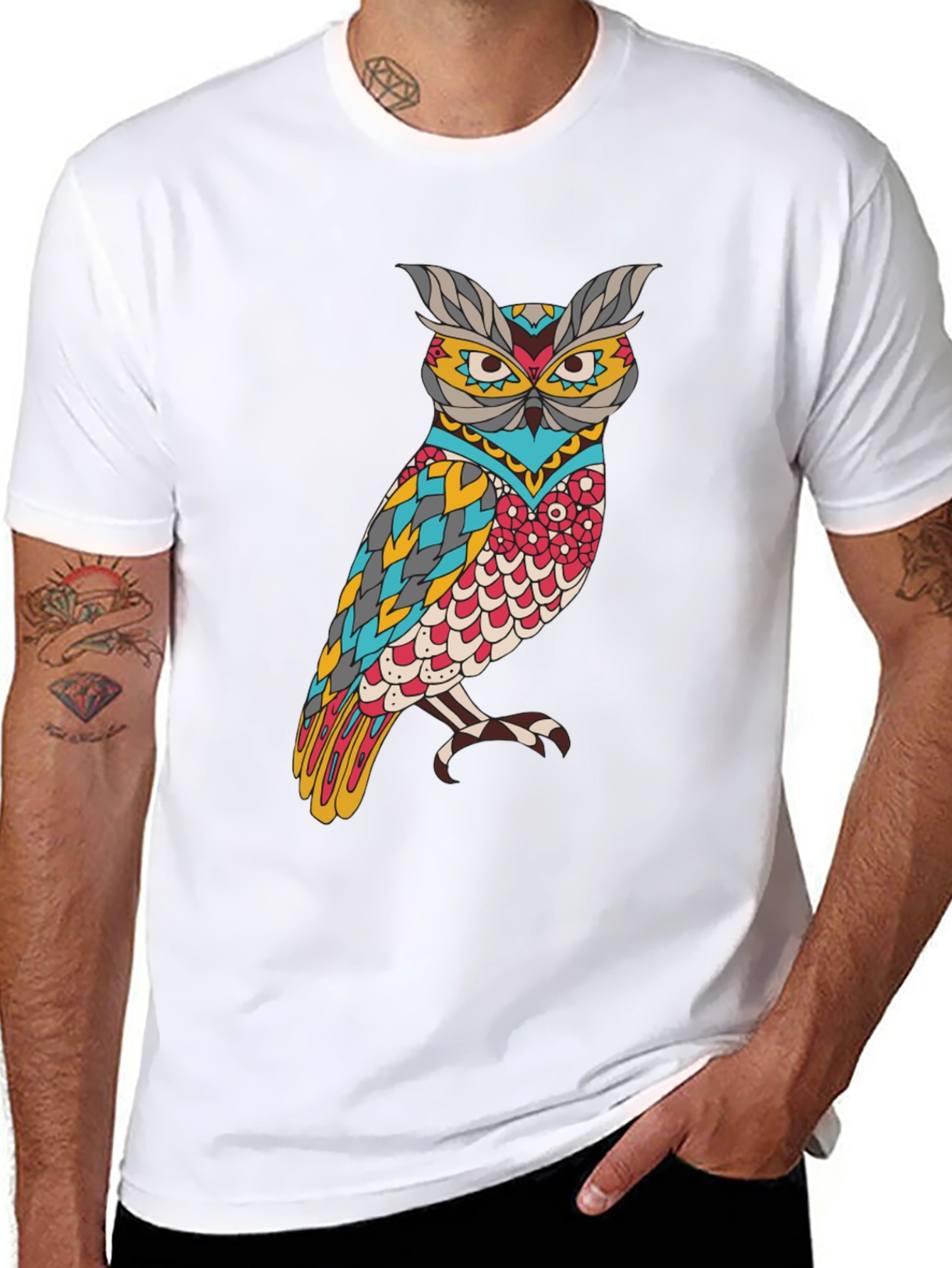 Owl Graphic Print Mens Black T-Shirt