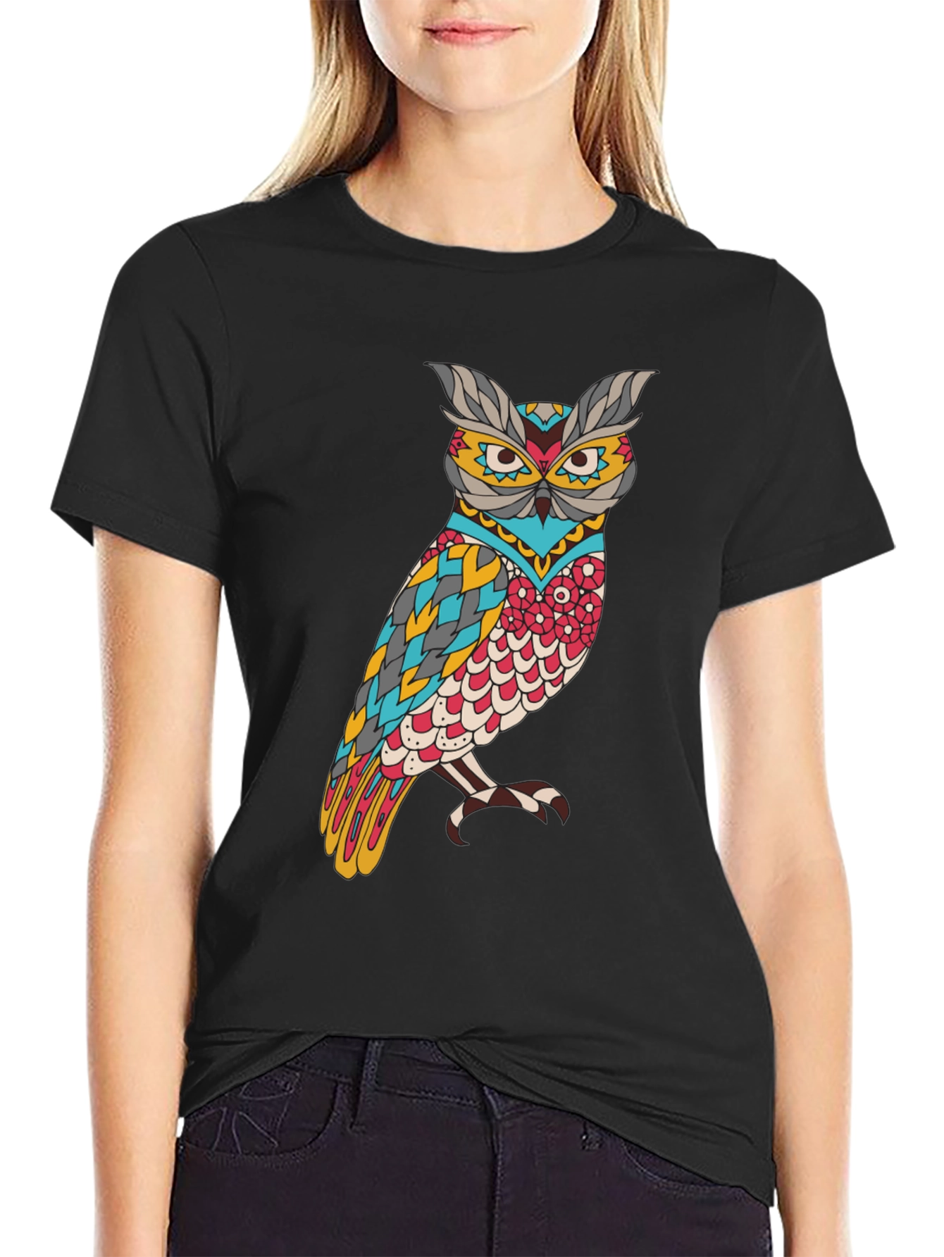 Owl Graphic Print Mens Black T-Shirt