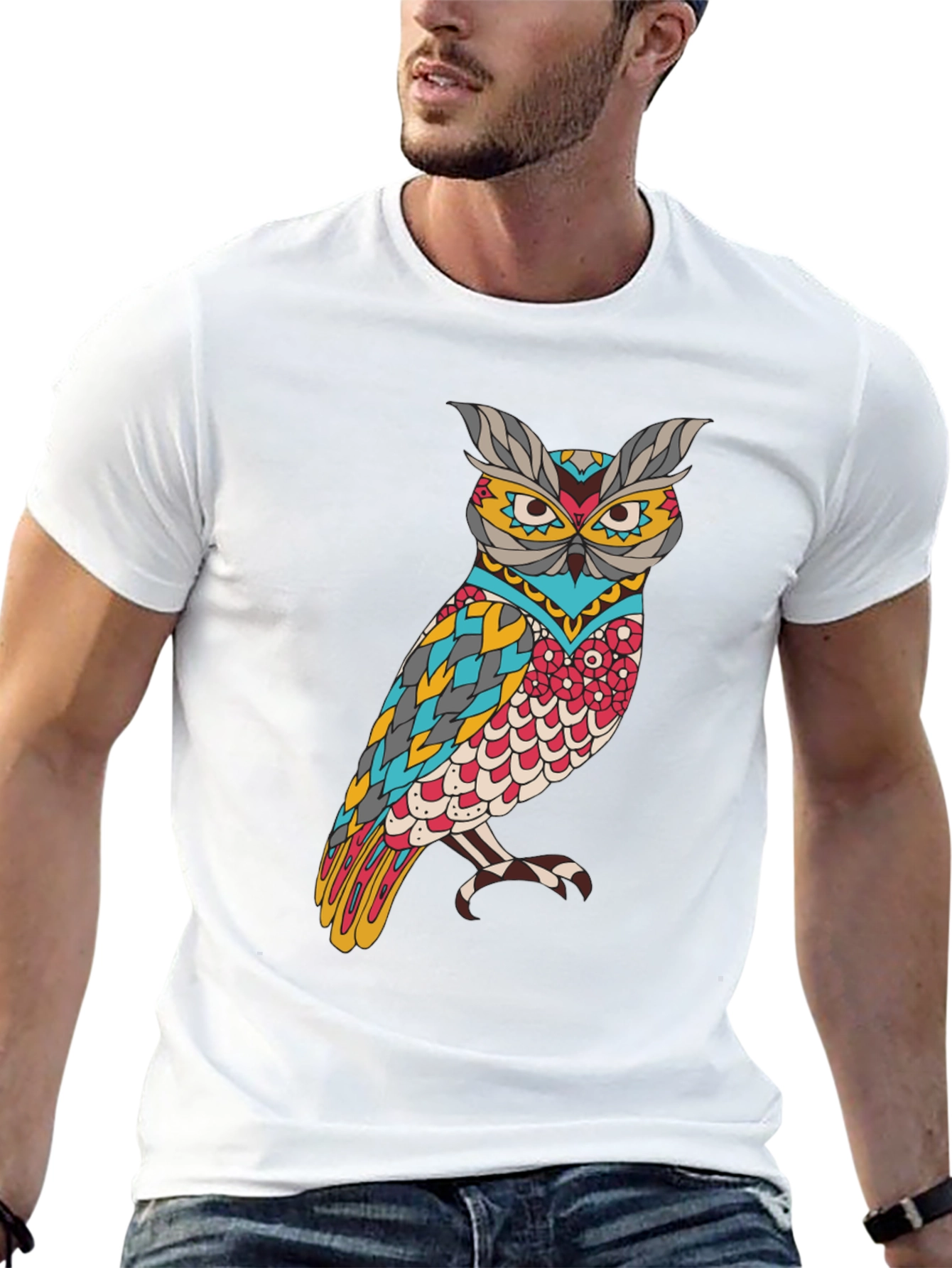 Owl Graphic Print Mens Black T-Shirt