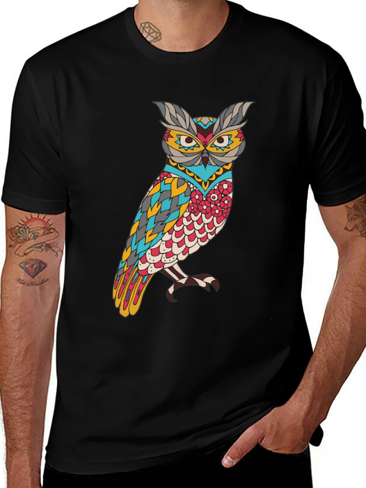 Owl Graphic Print Mens Black T-Shirt