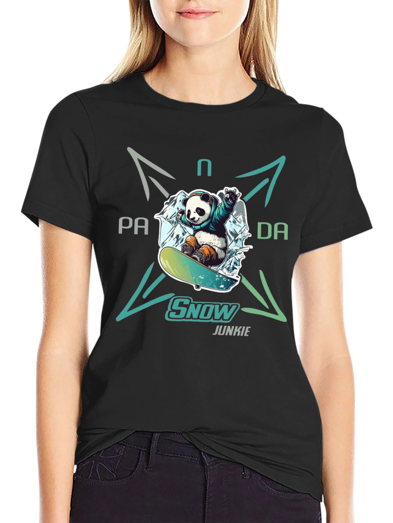 Snow Junkie Panda T-Shirt - Unique Graphic Tee
