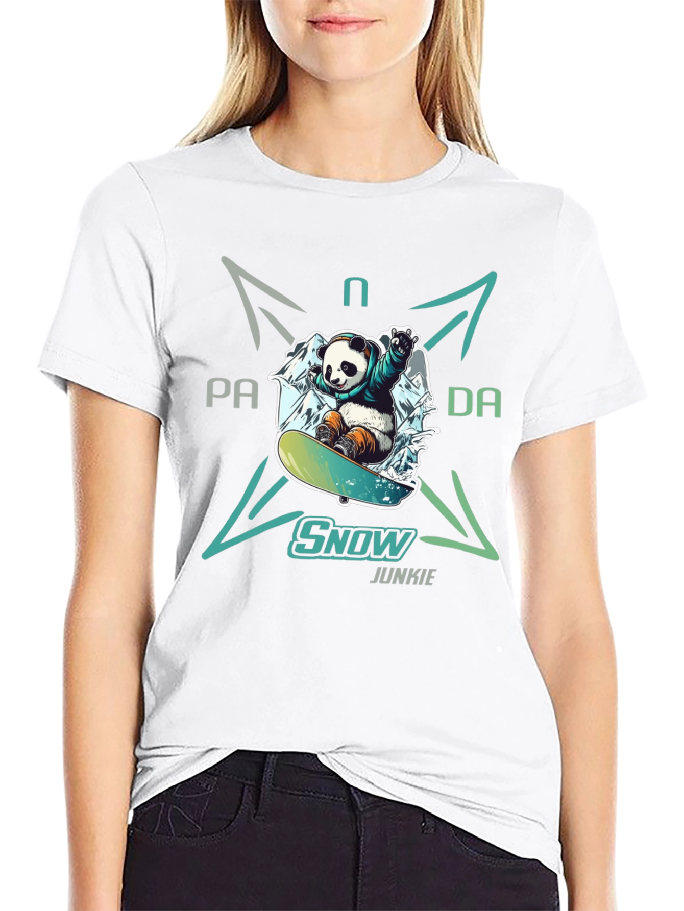 Snow Junkie Panda T-Shirt - Unique Graphic Tee