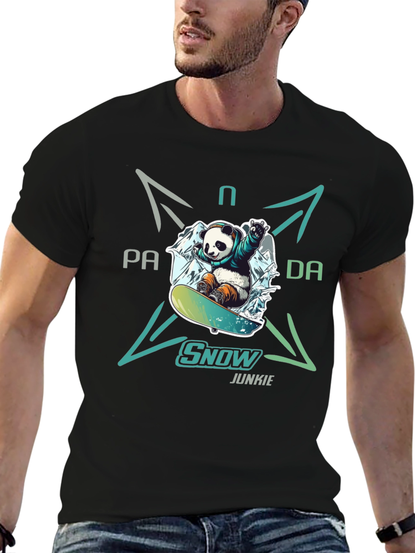 Snow Junkie Panda T-Shirt - Unique Graphic Tee