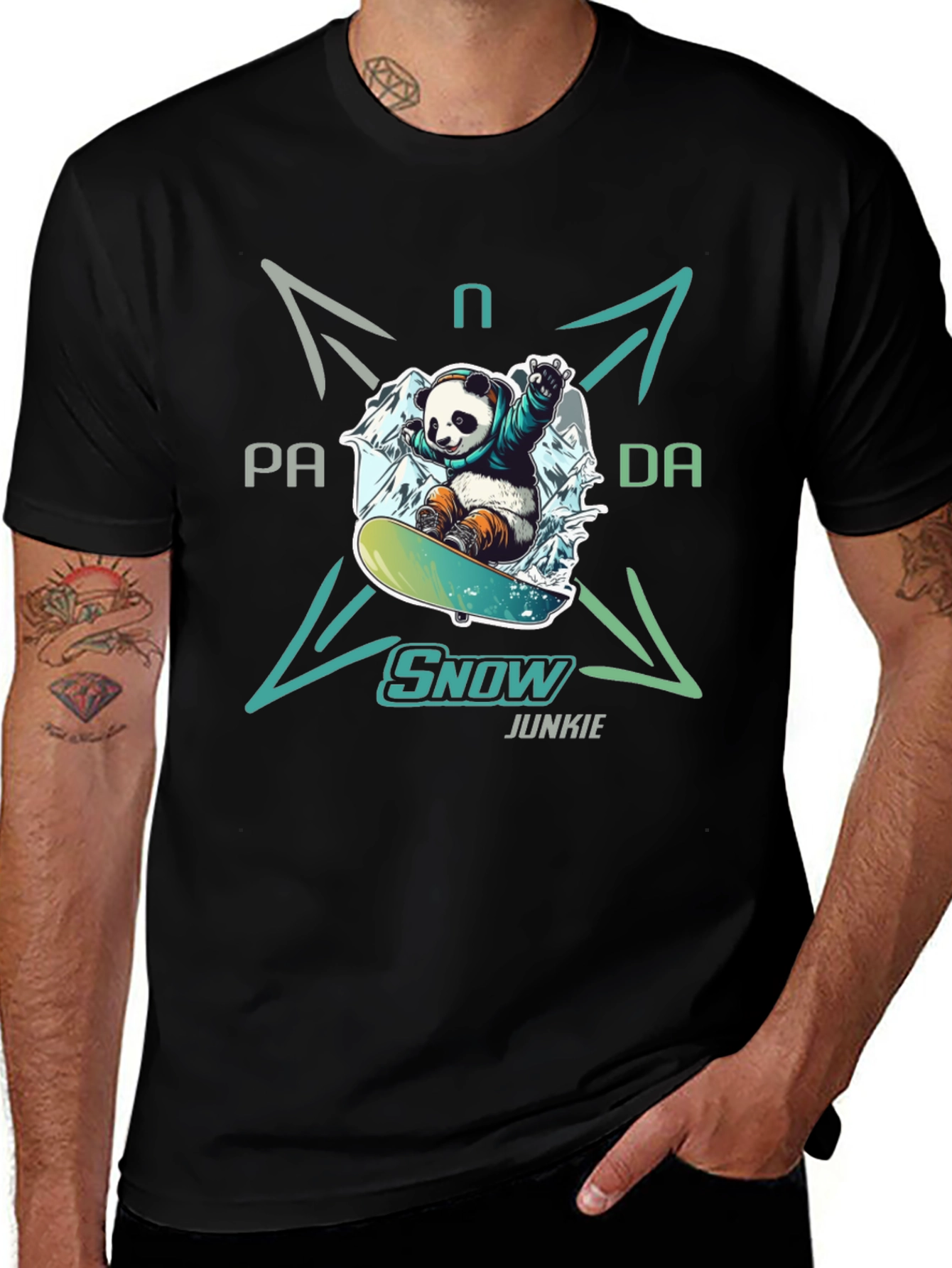 Snow Junkie Panda T-Shirt - Unique Graphic Tee