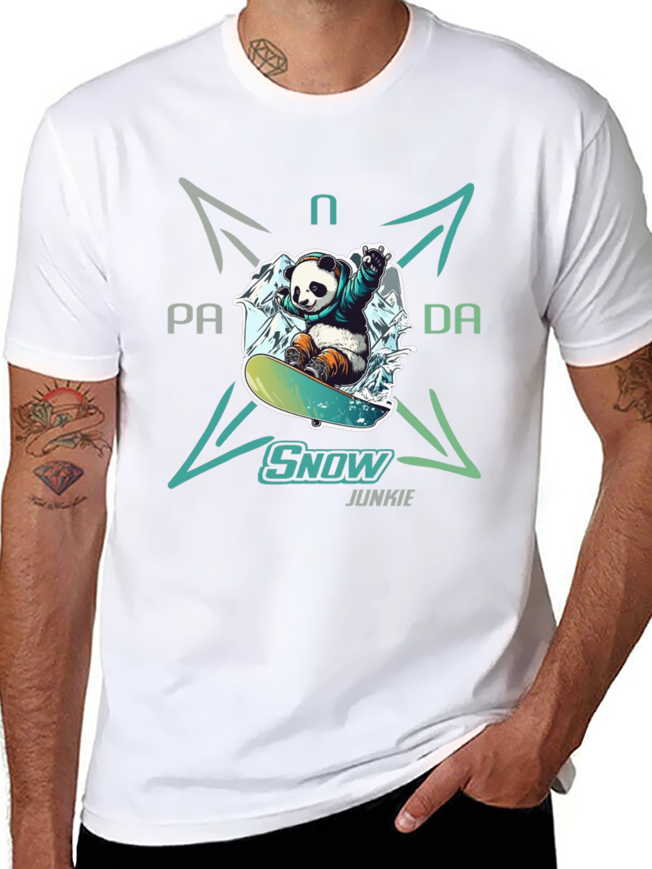 Snow Junkie Panda T-Shirt - Unique Graphic Tee