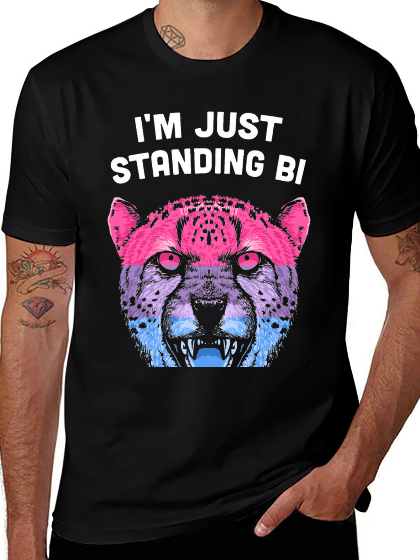 Bisexual Pride Leopard T-Shirt - Im Just Standing Bi