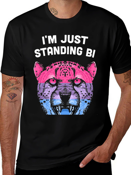 Bisexual Pride Leopard T-Shirt - Im Just Standing Bi