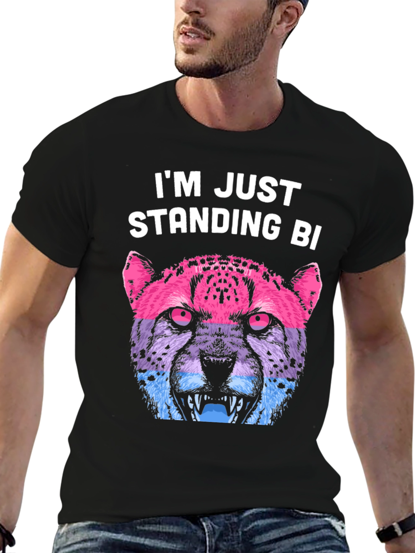 Bisexual Pride Leopard T-Shirt - Im Just Standing Bi