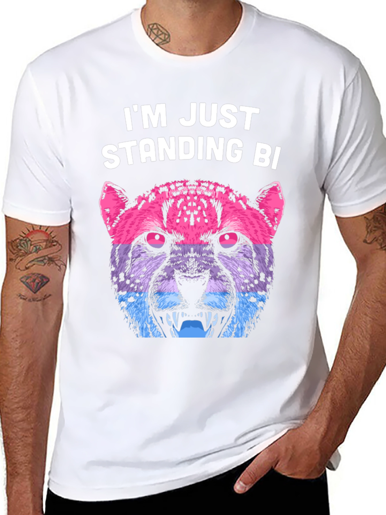 Bisexual Pride Leopard T-Shirt - Im Just Standing Bi