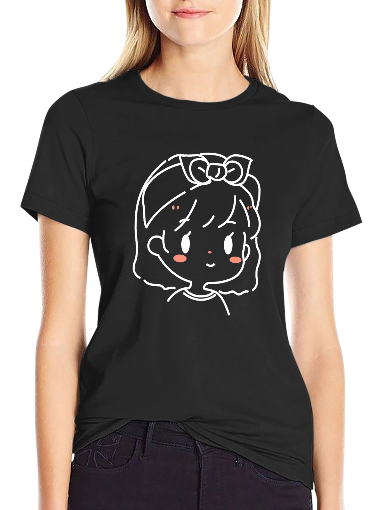 Cute Anime Girl Graphic Black T-Shirt