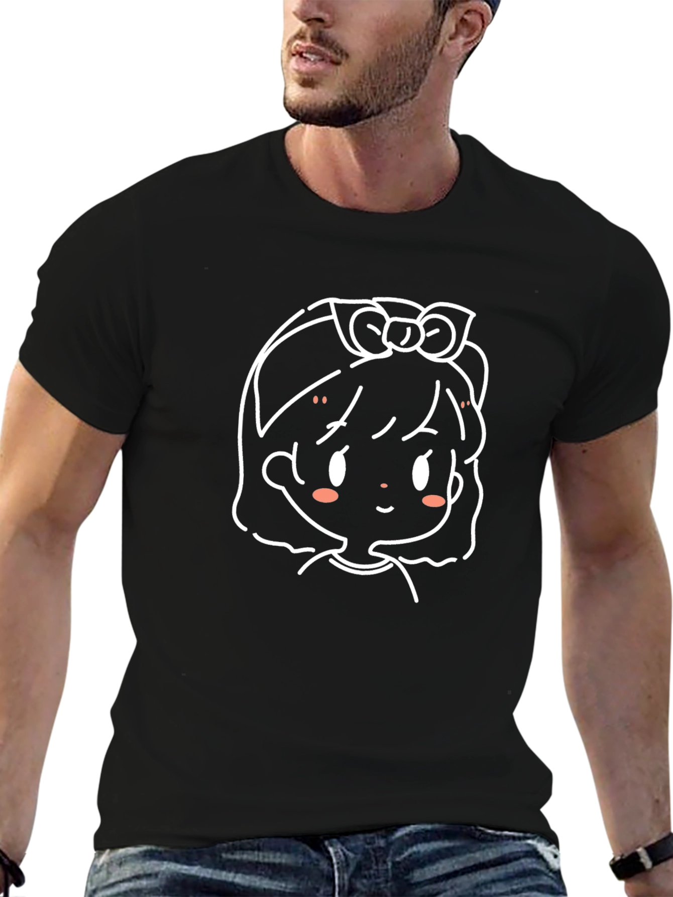 Cute Anime Girl Graphic Black T-Shirt