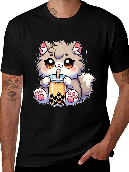 Kawaii Cat Bubble Tea Black T-Shirt
