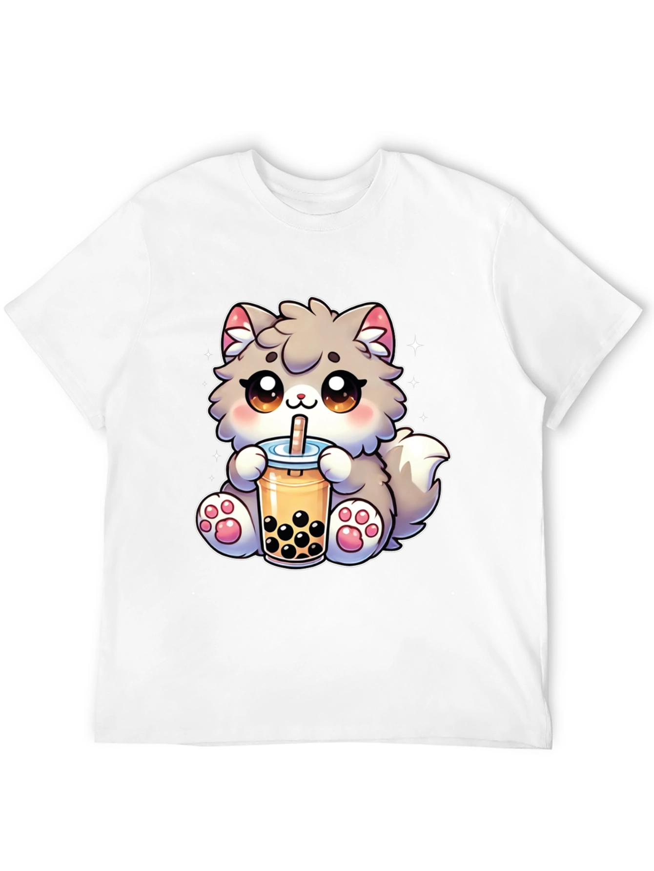 Kawaii Cat Bubble Tea Black T-Shirt