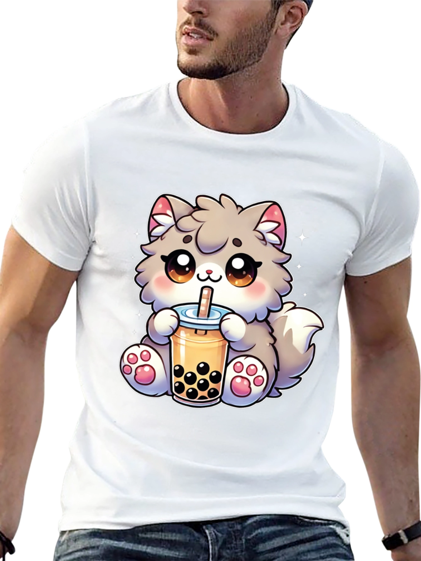 Kawaii Cat Bubble Tea Black T-Shirt