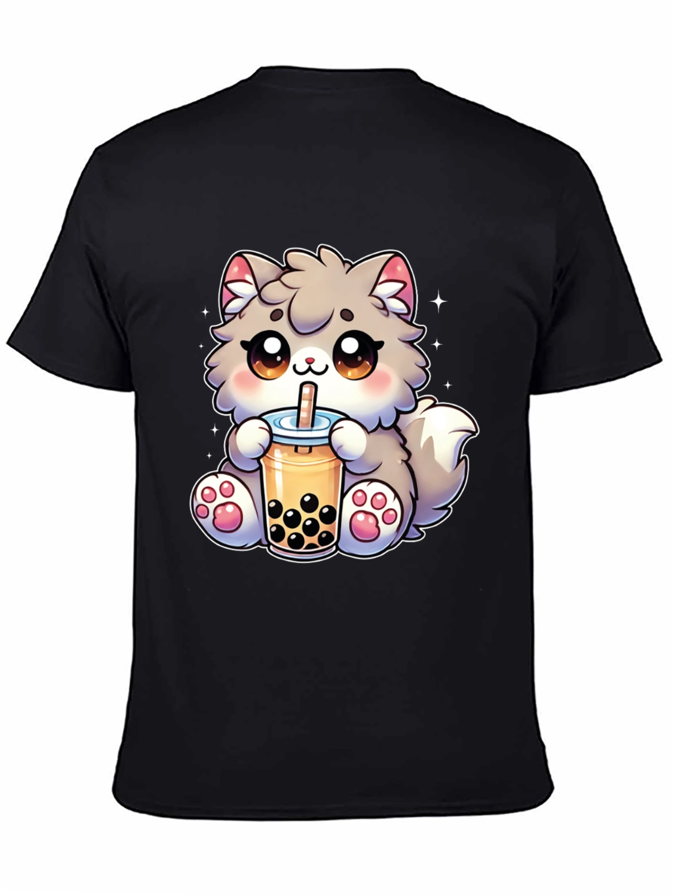 Kawaii Cat Bubble Tea Black T-Shirt