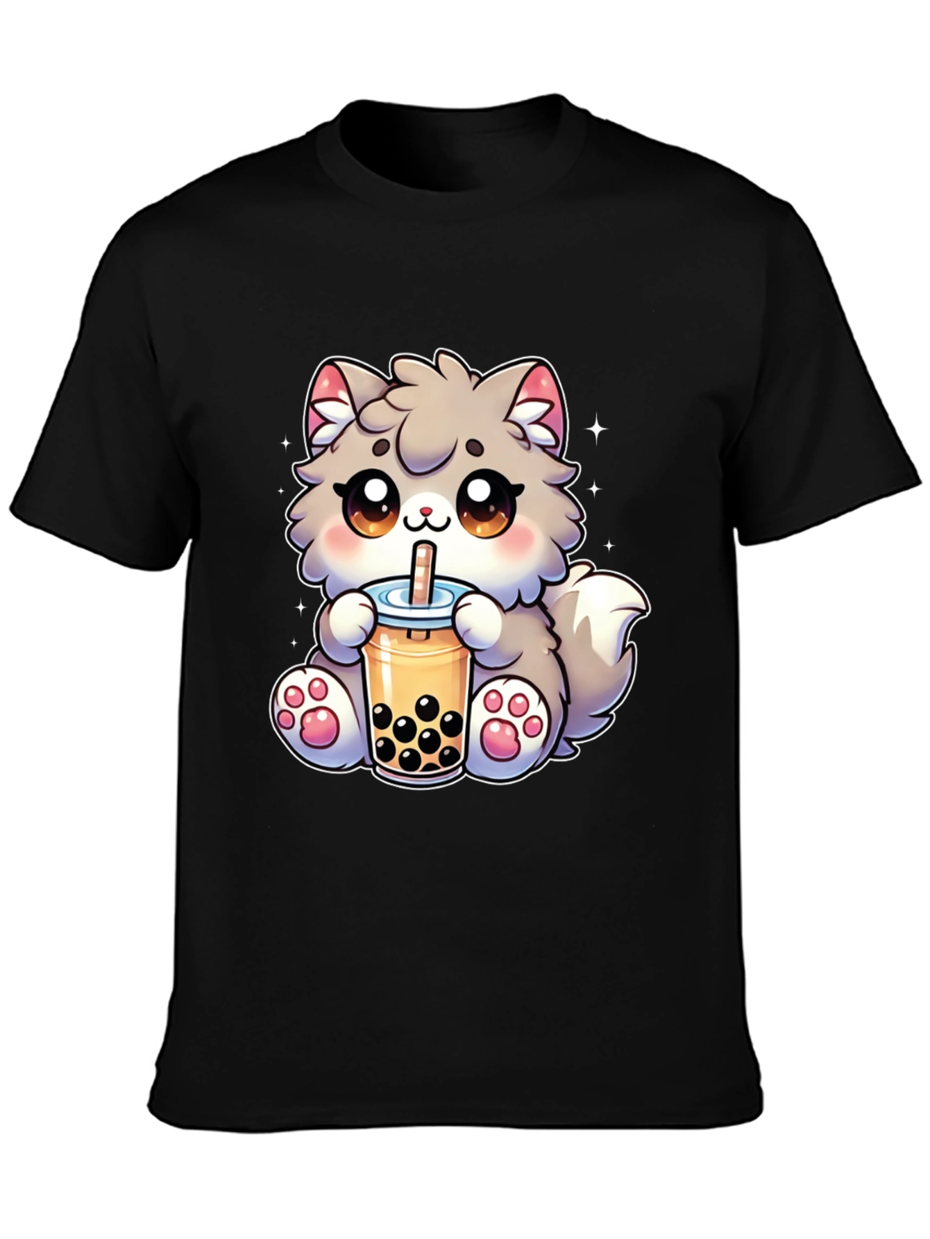 Kawaii Cat Bubble Tea Black T-Shirt