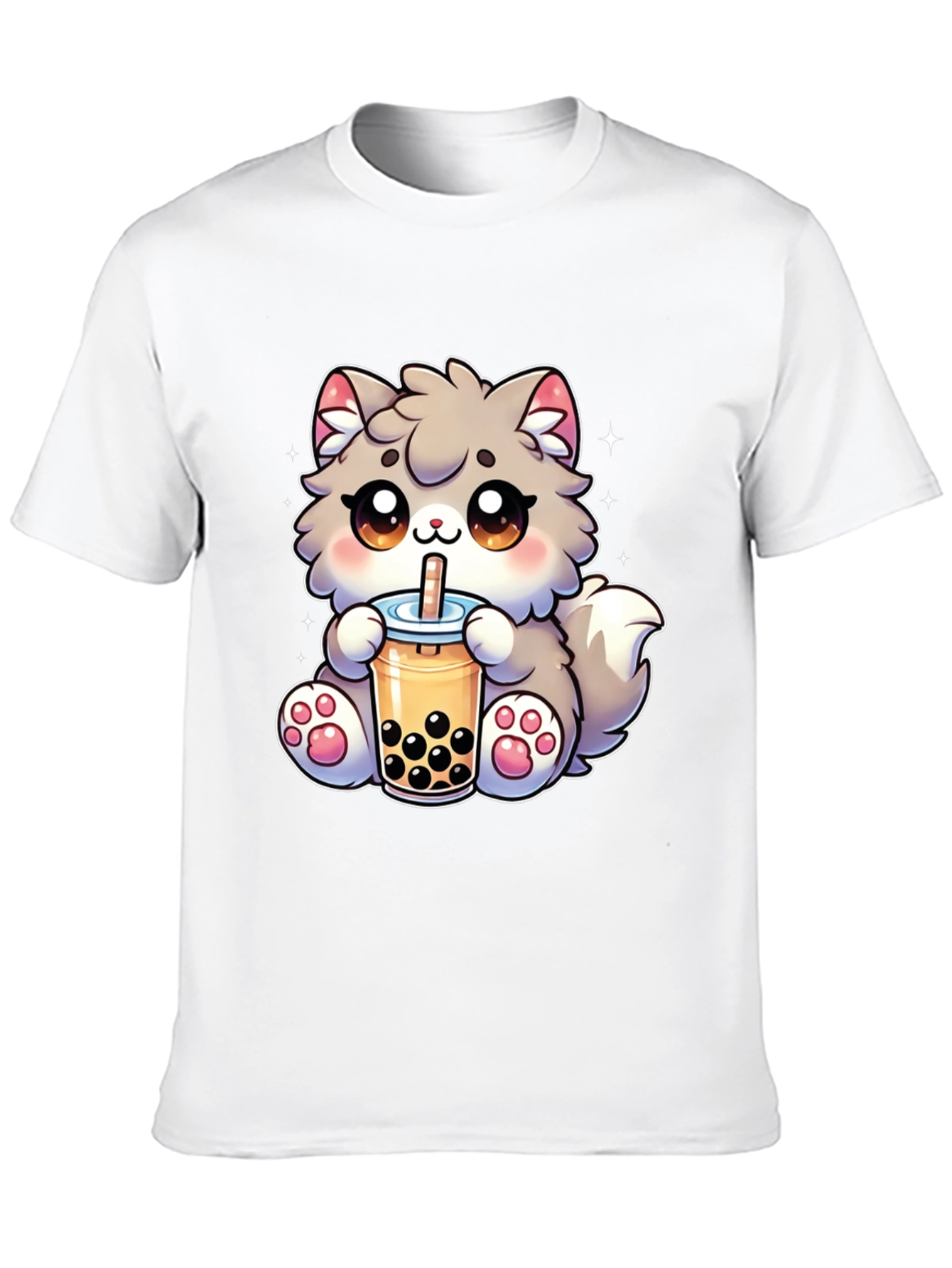 Kawaii Cat Bubble Tea Black T-Shirt
