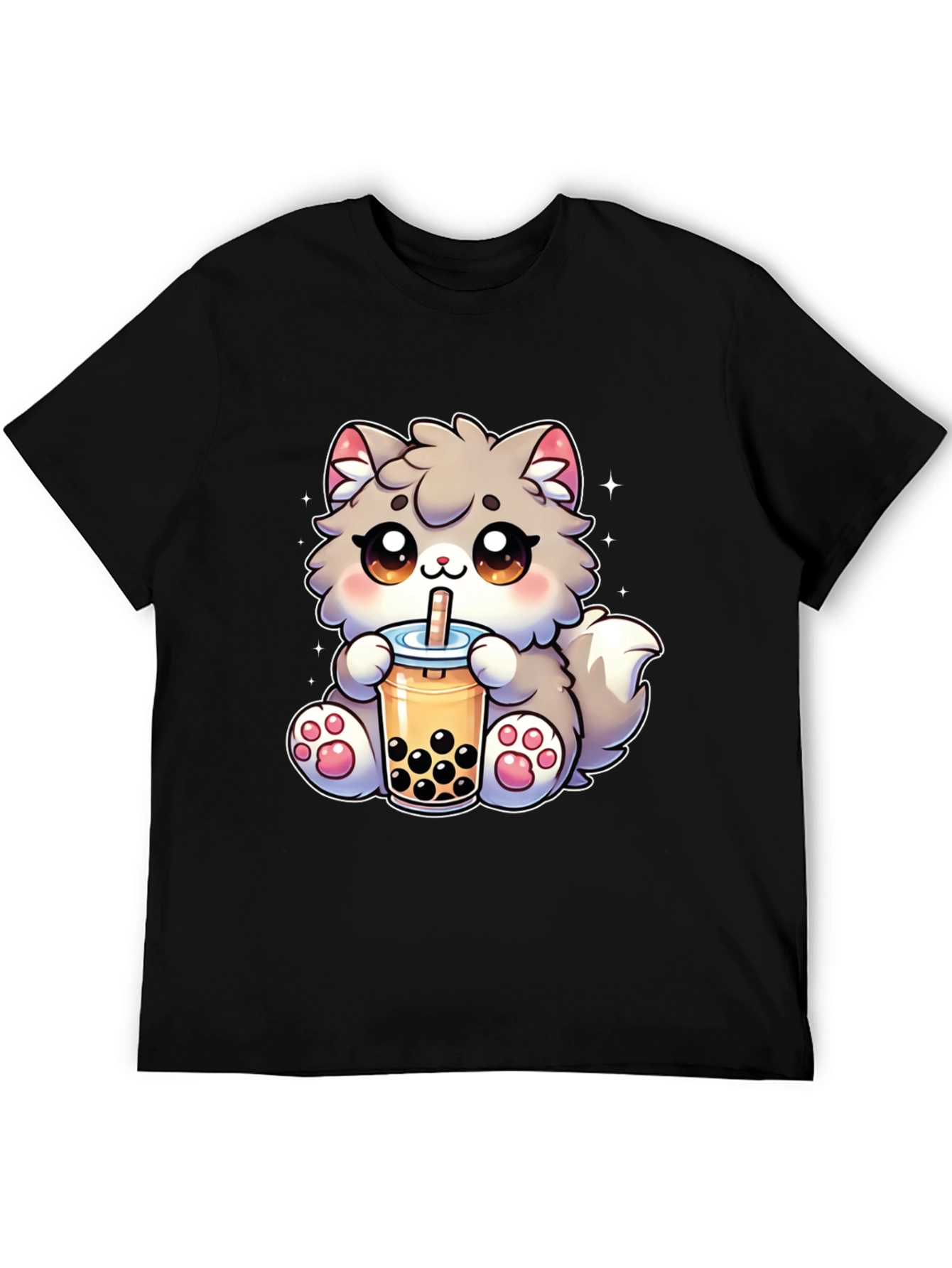 Kawaii Cat Bubble Tea Black T-Shirt