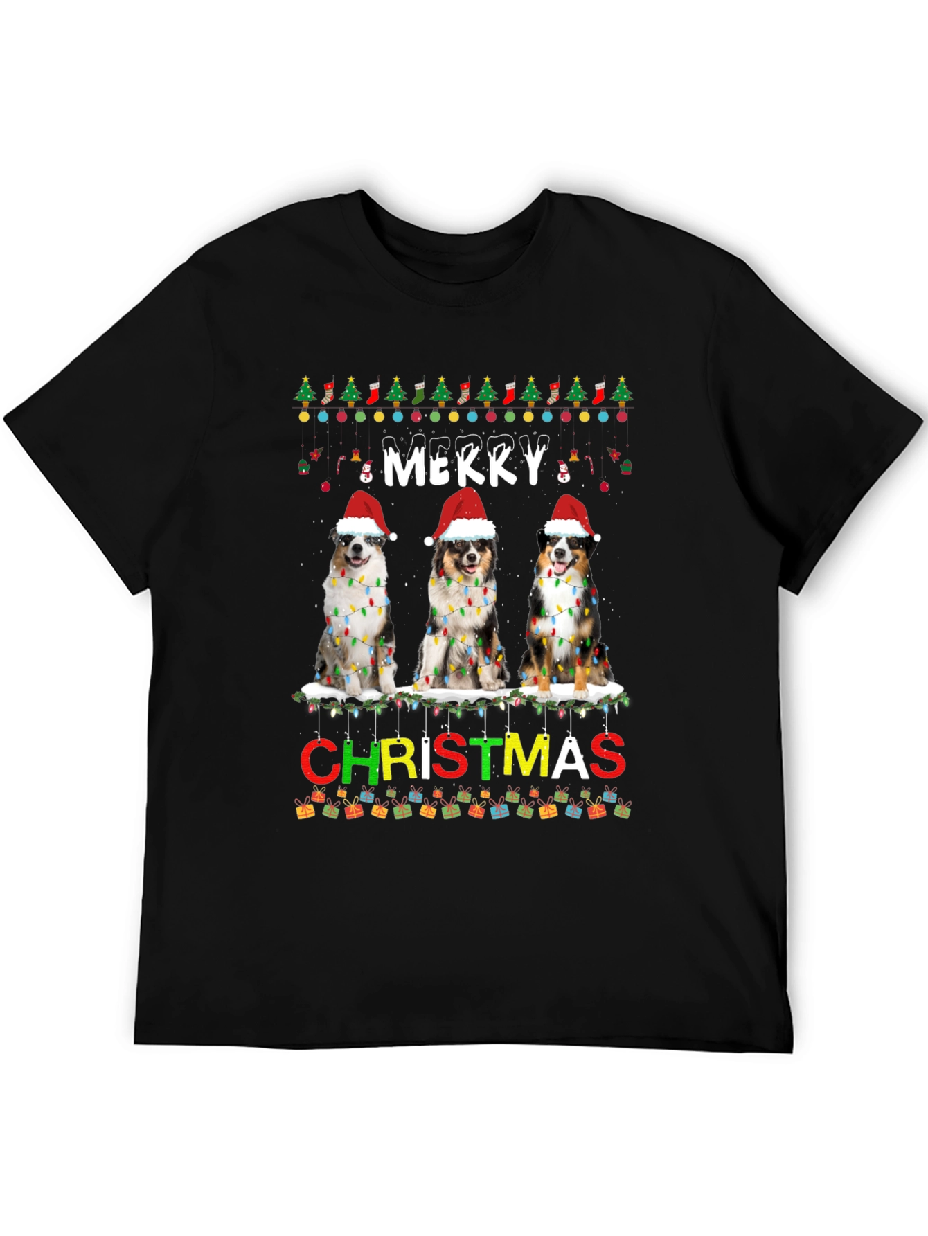 Merry Christmas Dogs Black T-Shirt