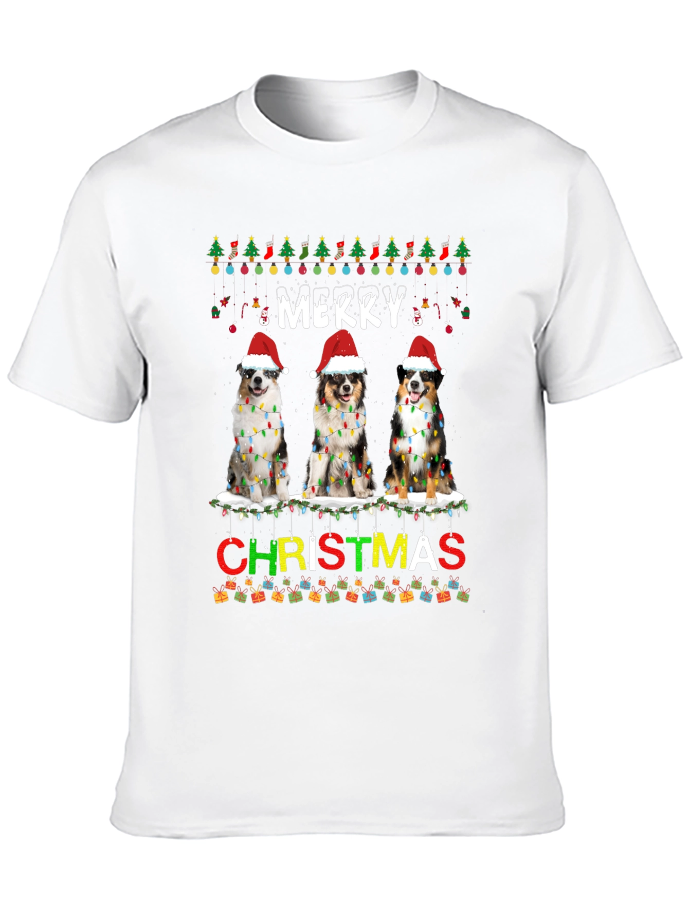 Merry Christmas Dogs Black T-Shirt