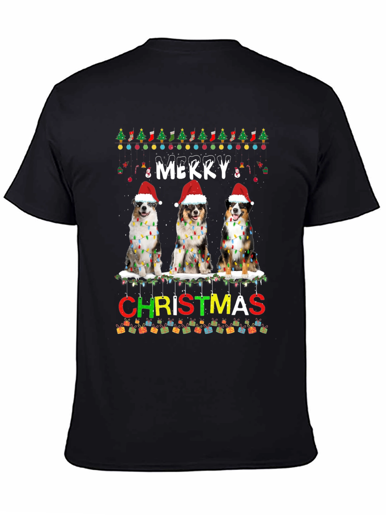 Merry Christmas Dogs Black T-Shirt