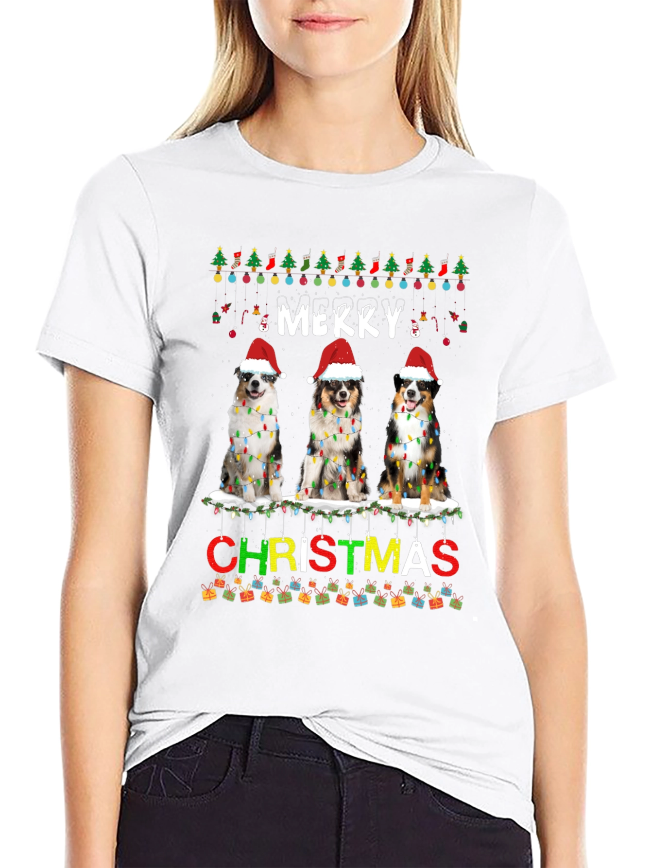 Merry Christmas Dogs Black T-Shirt
