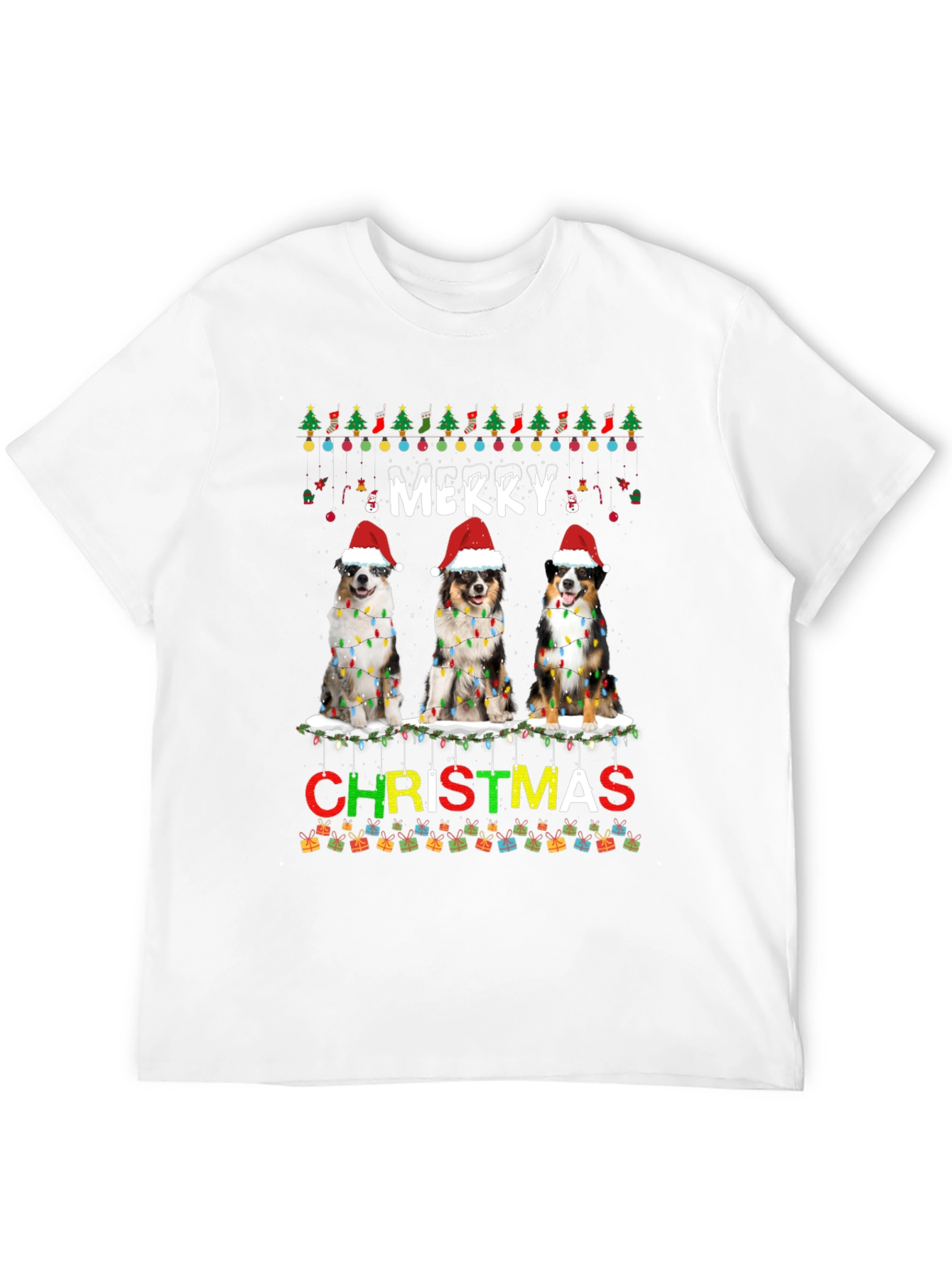 Merry Christmas Dogs Black T-Shirt