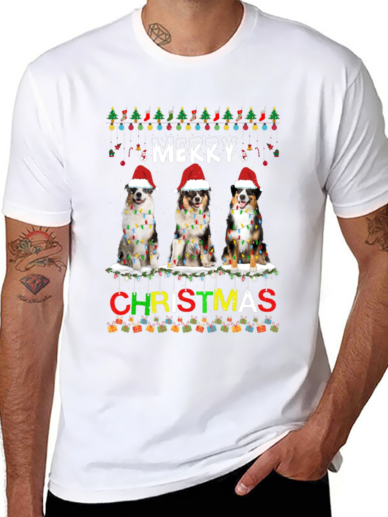 Merry Christmas Dogs Black T-Shirt