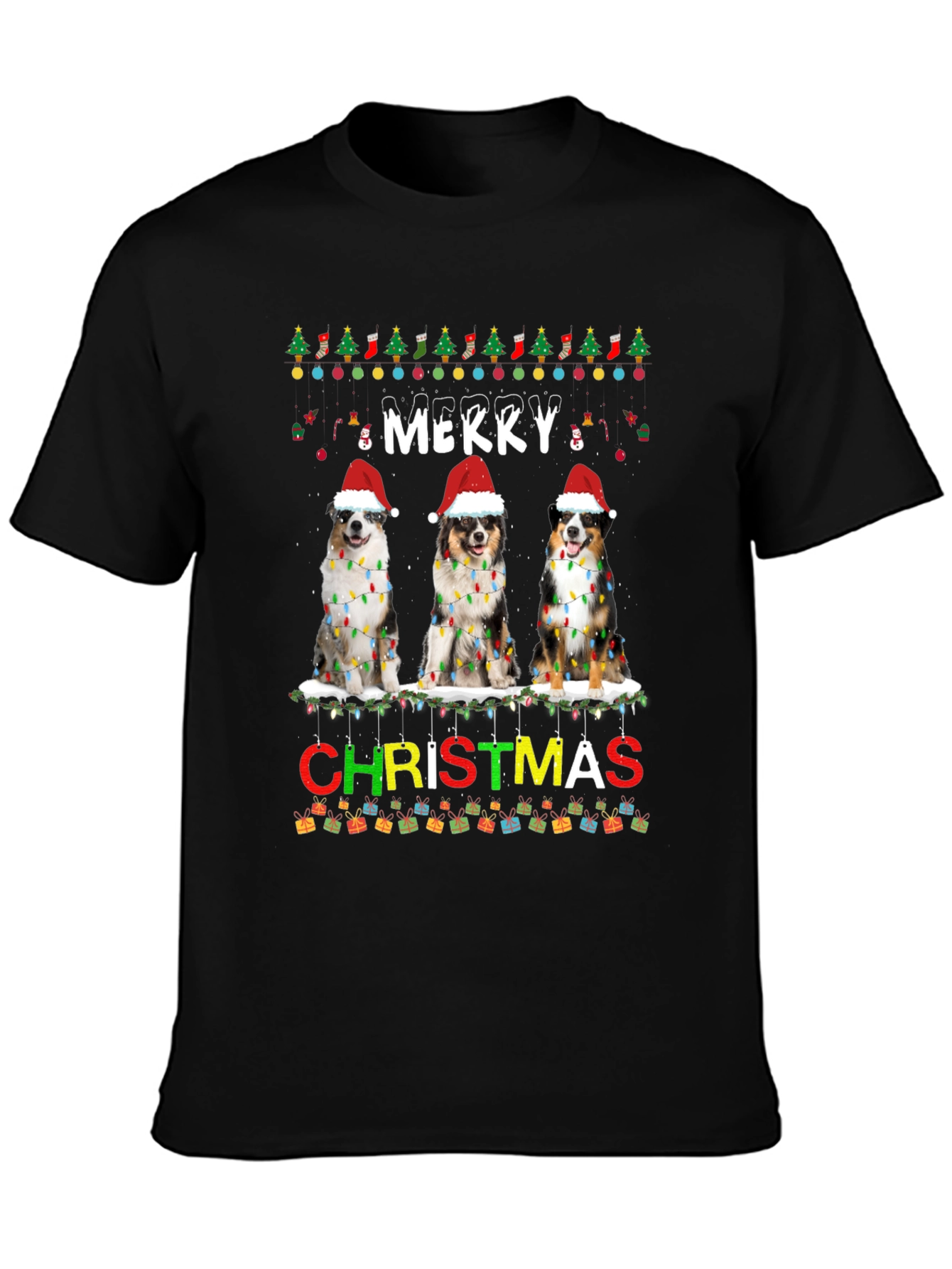 Merry Christmas Dogs Black T-Shirt