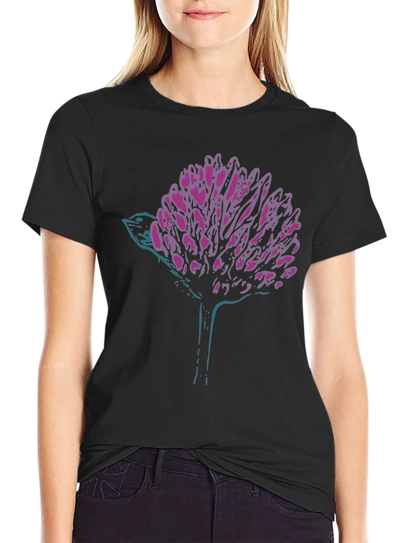Modern Graphic Tee - Abstract Bird & Bloom