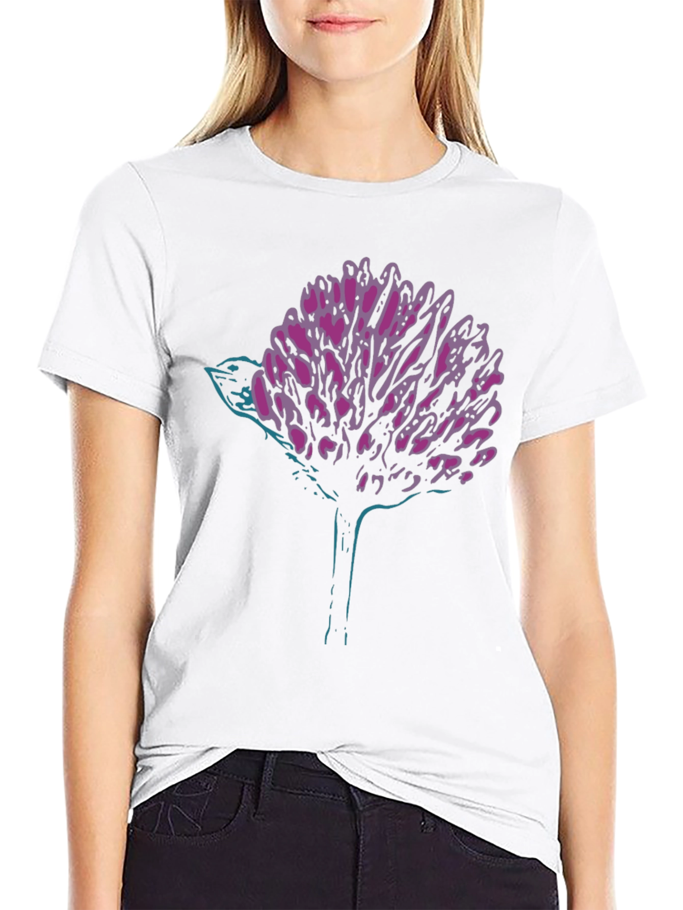 Modern Graphic Tee - Abstract Bird & Bloom