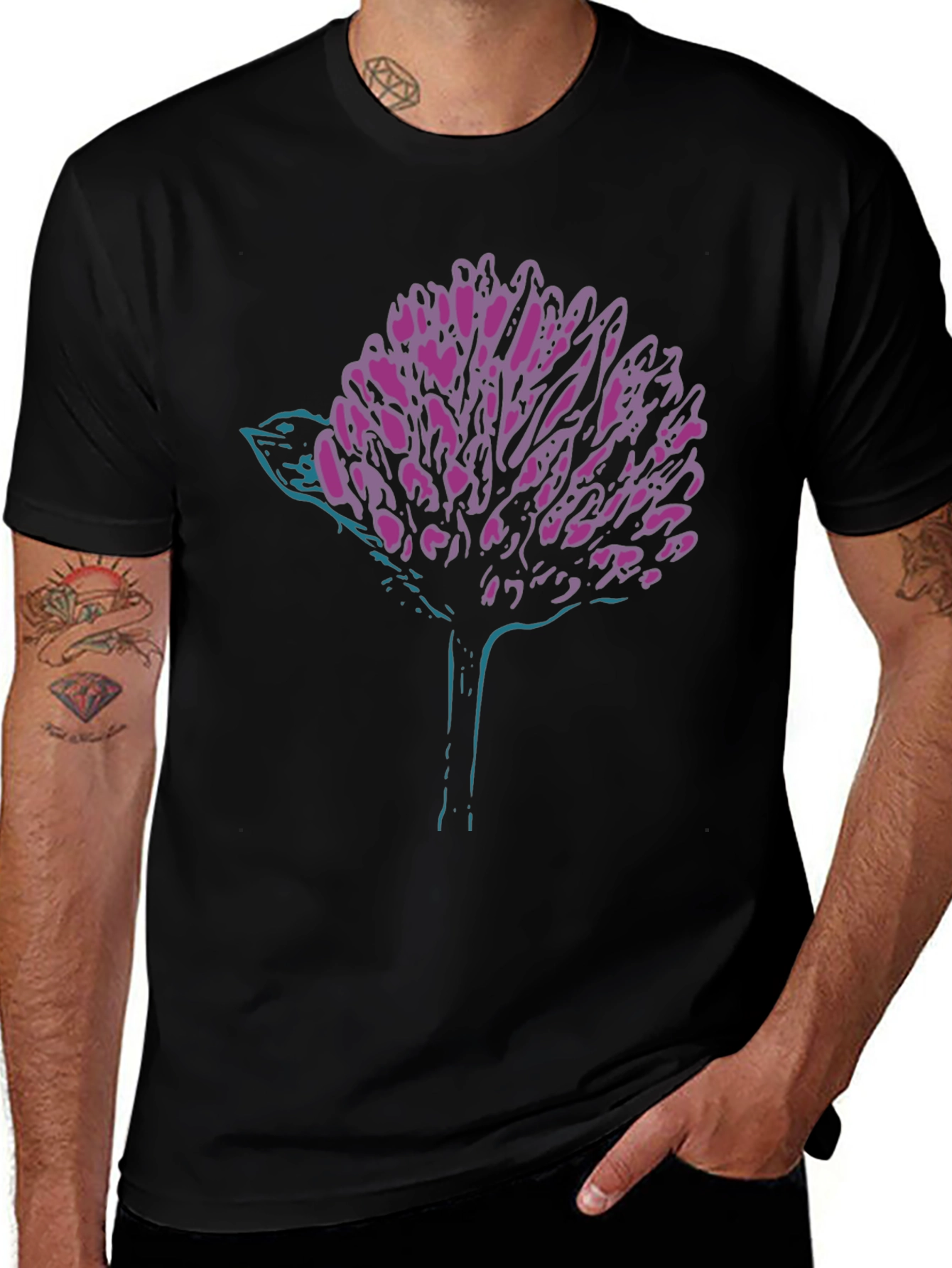 Modern Graphic Tee - Abstract Bird & Bloom