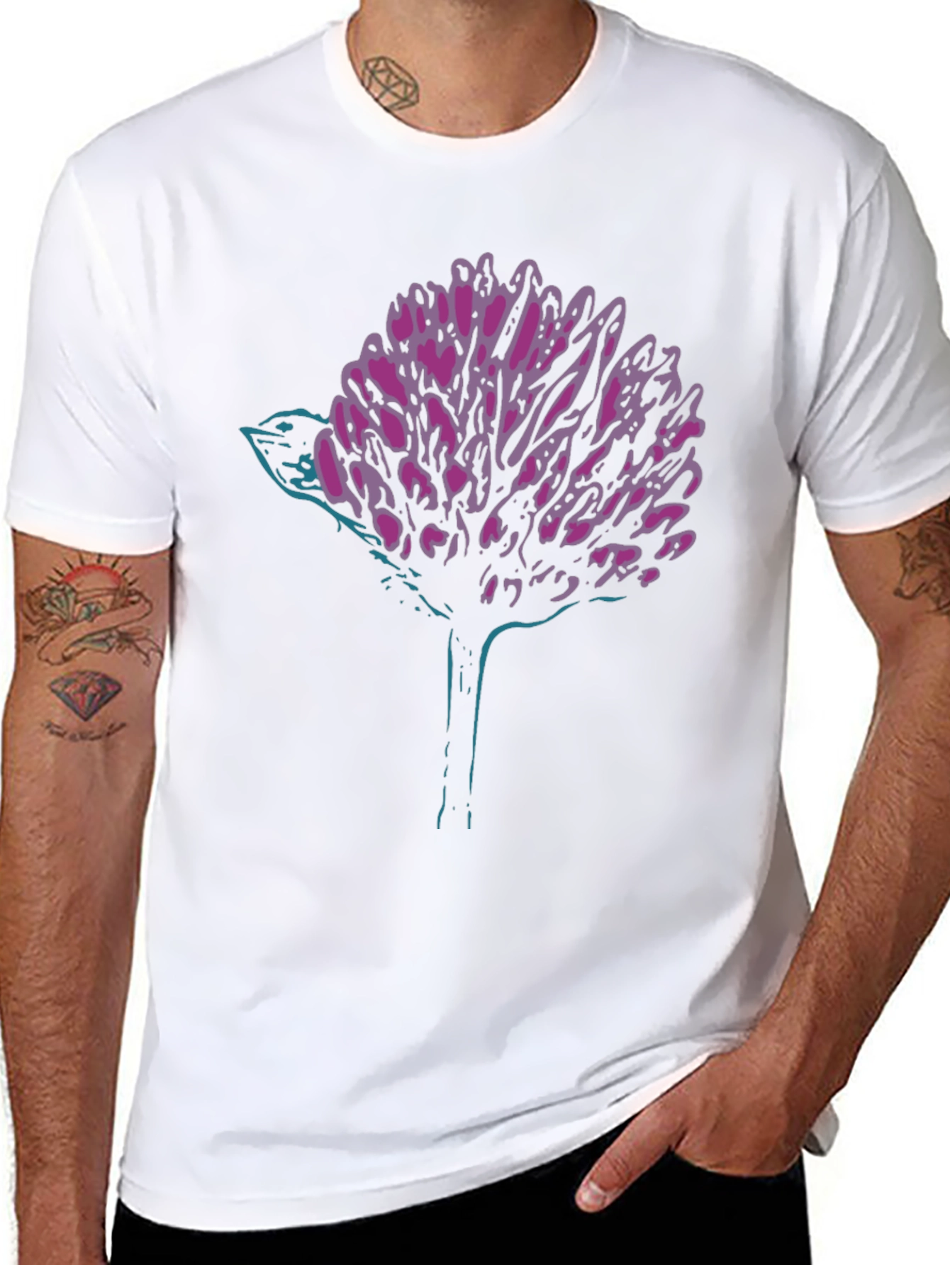 Modern Graphic Tee - Abstract Bird & Bloom