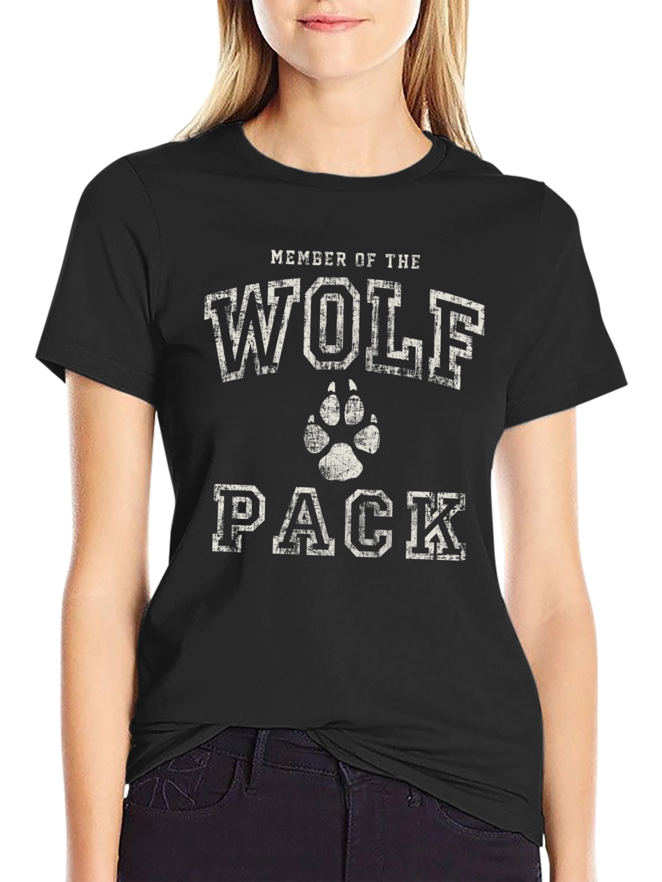 Wolf Pack Member Black Cotton Graphic T-Shirt