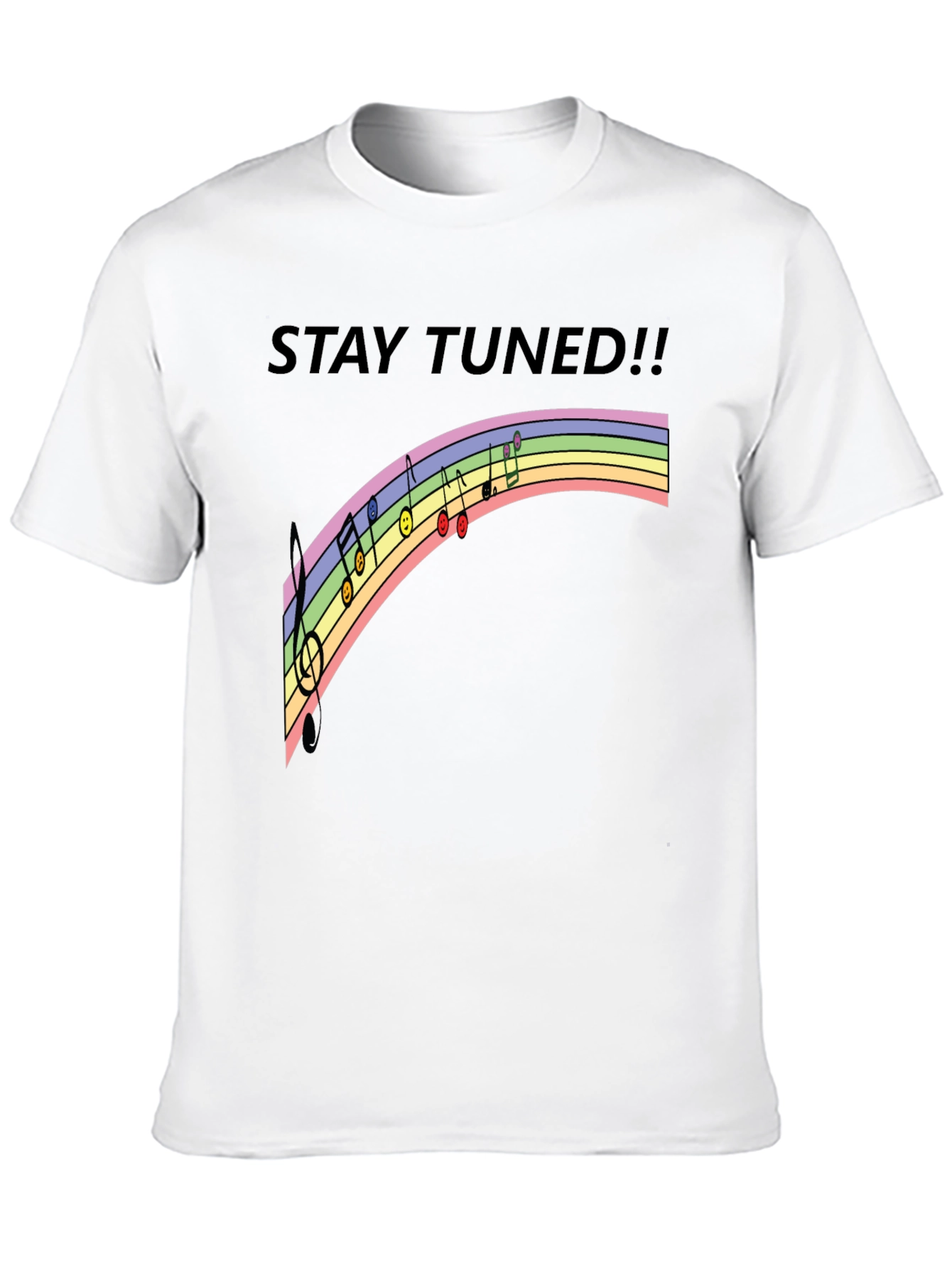 Stay Tuned Rainbow Music Notes Black T-Shirt