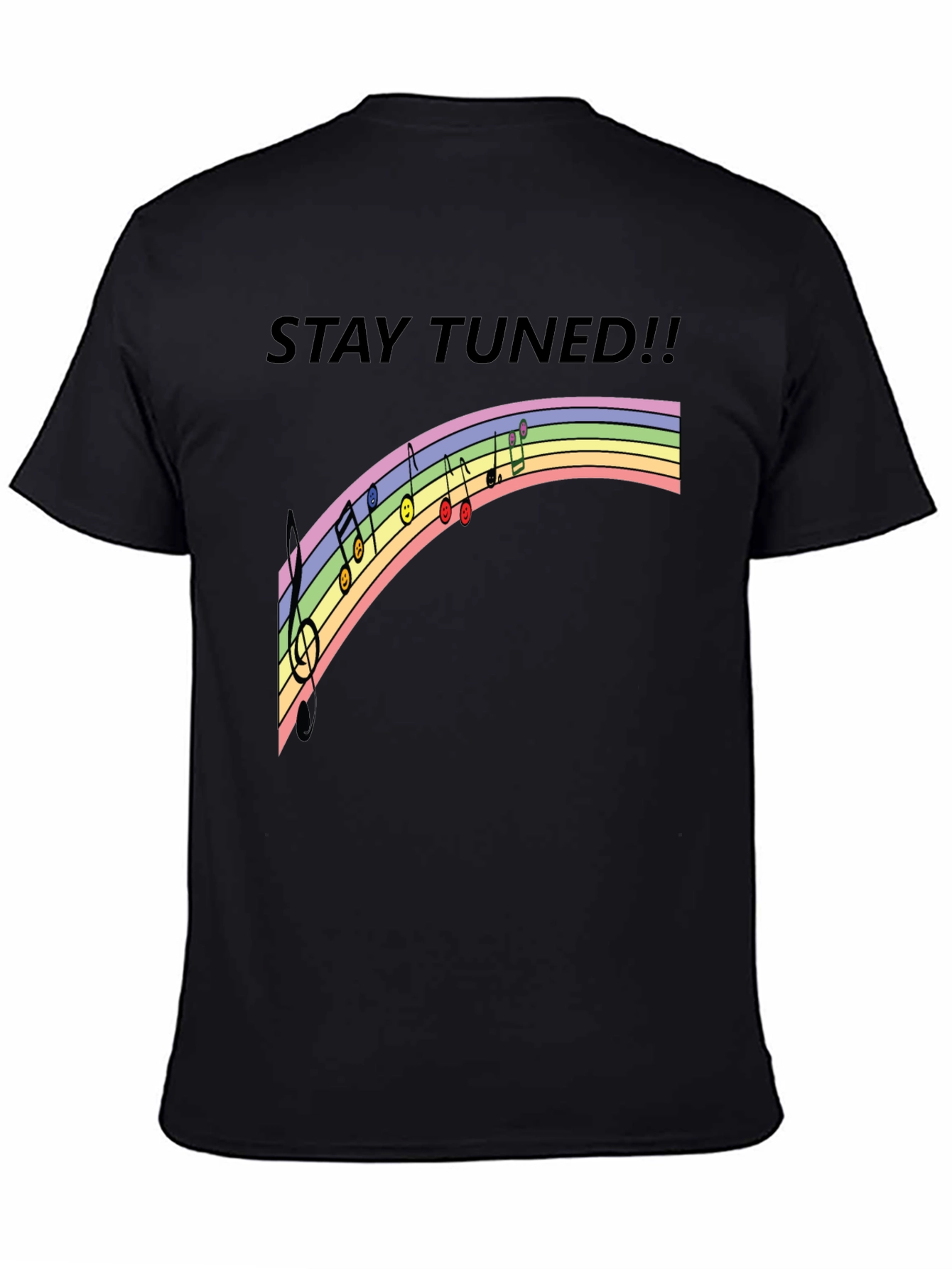 Stay Tuned Rainbow Music Notes Black T-Shirt