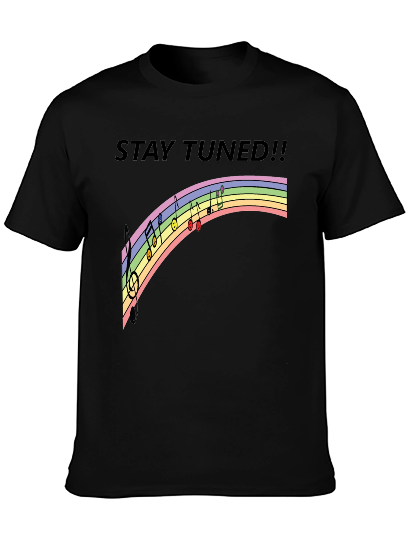 Stay Tuned Rainbow Music Notes Black T-Shirt