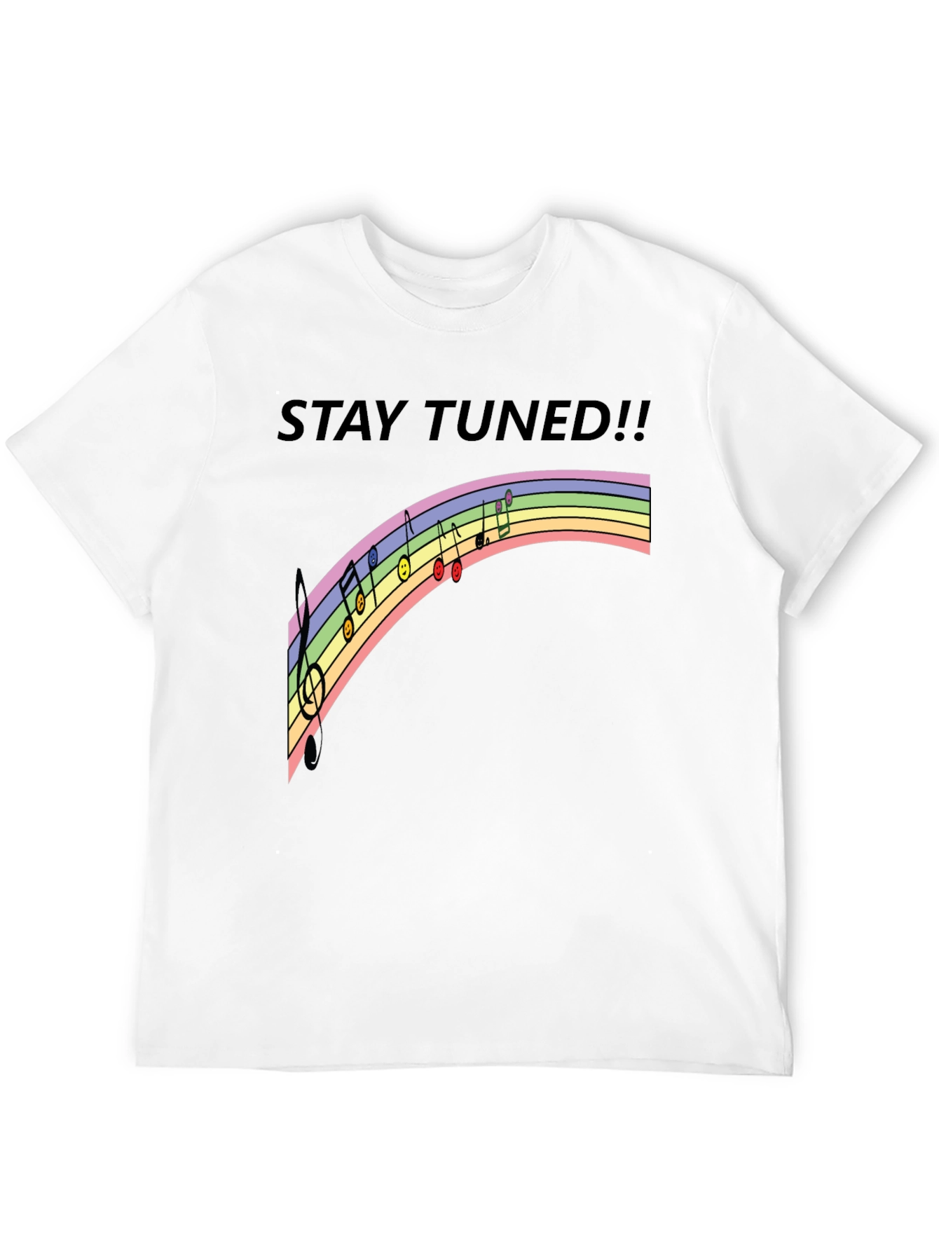 Stay Tuned Rainbow Music Notes Black T-Shirt