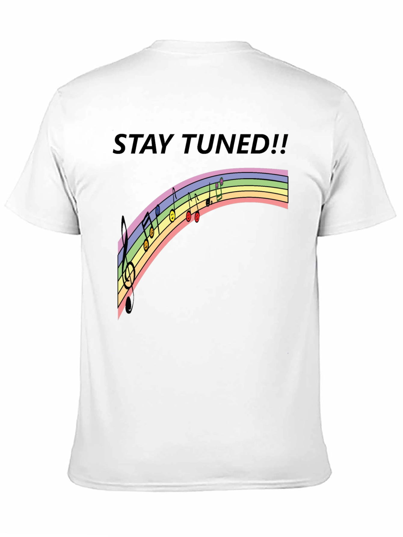 Stay Tuned Rainbow Music Notes Black T-Shirt
