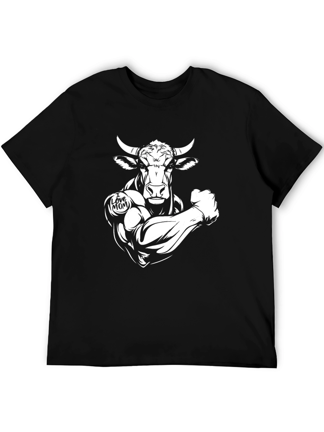 Black Bull Muscle Tee - I Love Mom Design