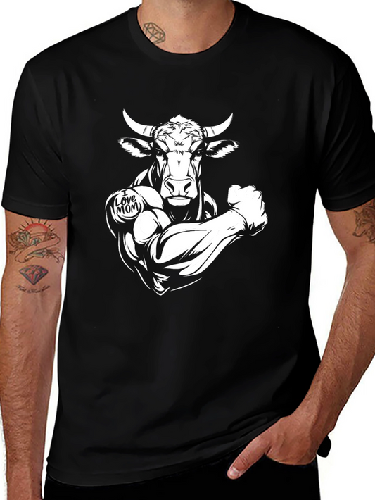Black Bull Muscle Tee - I Love Mom Design
