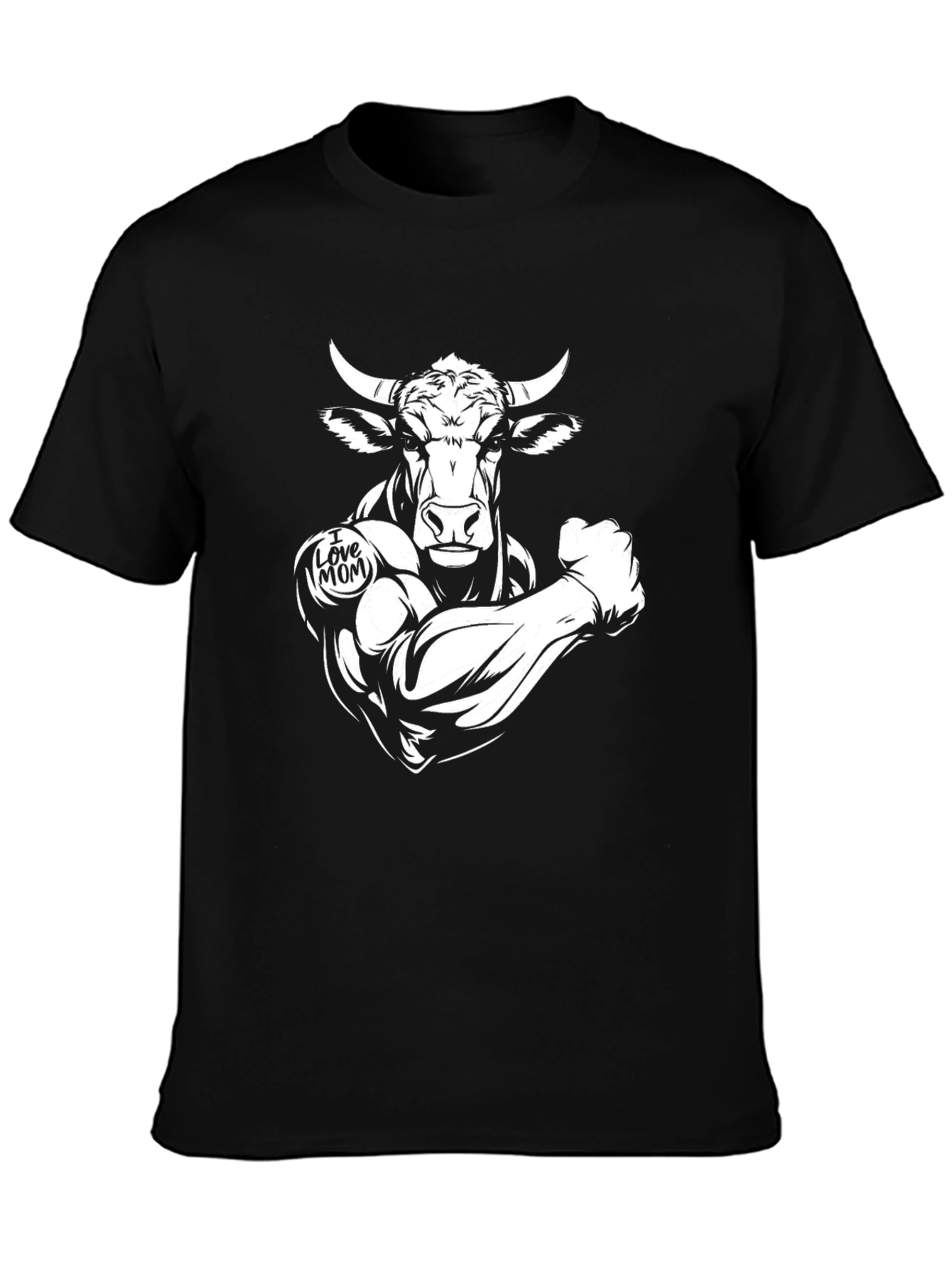 Black Bull Muscle Tee - I Love Mom Design